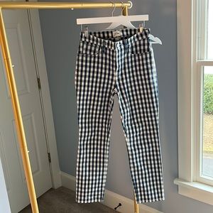 Jcrew Gingham blue and white high waisted jeans